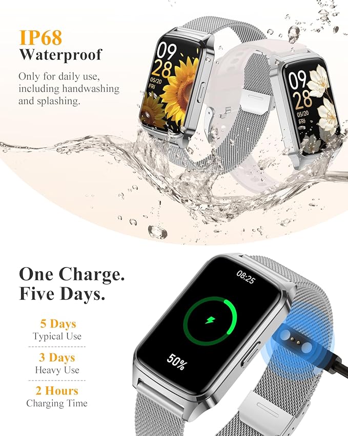 Fitness Tracker Watch for Women Men, Step Counter Compatible with iPhone Android, IP68 Waterproof Activity Tracker with Calorie and Sleep Monitor, Sports Modes Pedometer Smartwatch (Silver, 1.57)