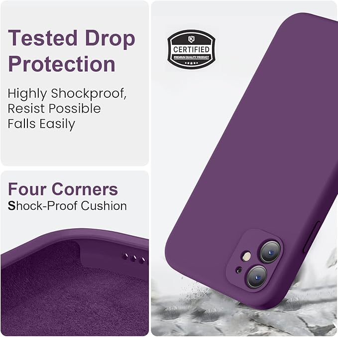 Vooii Compatible with iPhone 11 Case, Upgraded Liquid Silicone with [Flat Edges] [Camera Protection] [Soft Anti-Scratch Microfiber Lining] Phone Case for iPhone 11 6.1 inch - Grape