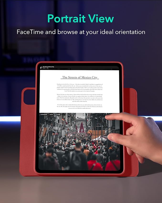 ESR for iPad Pro 13 Inch Case M4(2024), iPad Pro 13 Rotating Case with Removable Magnetic Cover, Adjustable Portrait/Landscape Stand with Raised Screen View, 9 Standing Angles, Shift Series, Red