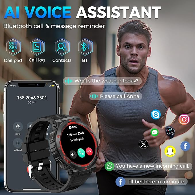 Military Smart Watch for Men(Answer/Make Call), Rugged Smartwatch with LED Flashlight/3ATM Waterproof/400mAh Battery/100+ Sports Modes/Heart Rate/Sleep Monitor, Fitness Tracker for iOS Android