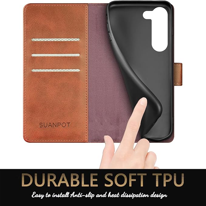 SUANPOT for Samsung Galaxy S23 5G Wallet case with RFID Blocking Credit Card Holder,Flip Book PU Leather Protective Cover Women Men for Samsung S23 Phone case Light Brown