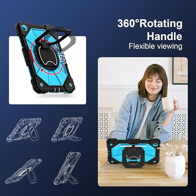 for Galaxy Tab A9 Plus Case 11 Inch, Rugged Case for Samsung Galaxy A9+ Tablet with Screen Protector 360 Rotating Stand Shoulder Strap Pen Holder, 2023 Model(SM-X210/X216/218), Black Blue