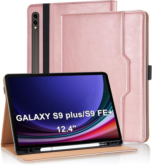Case for Samsung Galaxy Tab S10+ Plus 2024 / S9 FE+ Plus/ S9+ Plus 12.4 Inch 2023 Magnetic Multi-Angle Leather Folio Stand Shell Folio with Card Holder Galaxy Tab S9+/S9 FE+,Rose Gold