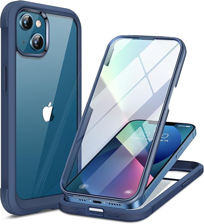 Miracase Compatible with iPhone 13 case 6.1 inch, [Glass Instead Plastic] with Built-in 9H Tempered Glass Screen Protector for iPhone 13,2023 Upgrade Full-Body Glass Clear Case, Dark Blue