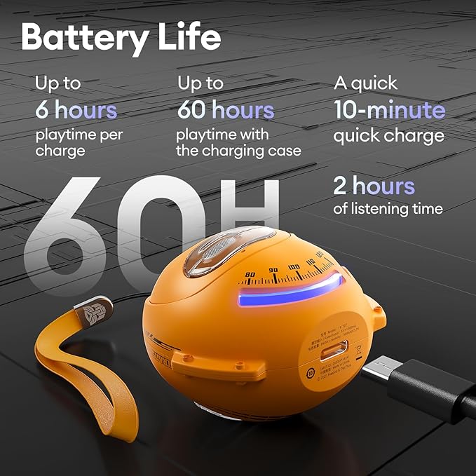 TRANSFORMERS Open Ear Earbuds with Ear Hooks,Open Ear Headphone True Wireless Earbuds Over Ear Headphones Bluetooth 5.4 60H Play,IPX5 Waterproof for Work Fitness Running Yoga Gym, Yellow-Bumblebee