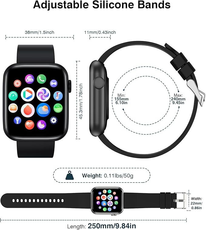 Smart Watch with Bluetooth Call Answer/Dial for Men Women,1.9'' HD Full Touch Screen Fitness Tracker, Smartwatch with Heart Rate Blood Pressure Blood Oxygen Sleep Monitor for Android and iPhone Black