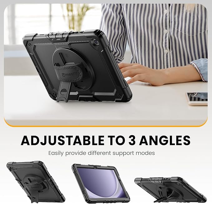 Timecity for Samsung Galaxy Tab A9+/ A9 Plus Case 11 inch, Full-Body Protective with Screen Protector, Rotating Stand/Handle and Shoulder Strap for Galaxy A9+ Tablet Case (SM-X210/X216/X218)- Black