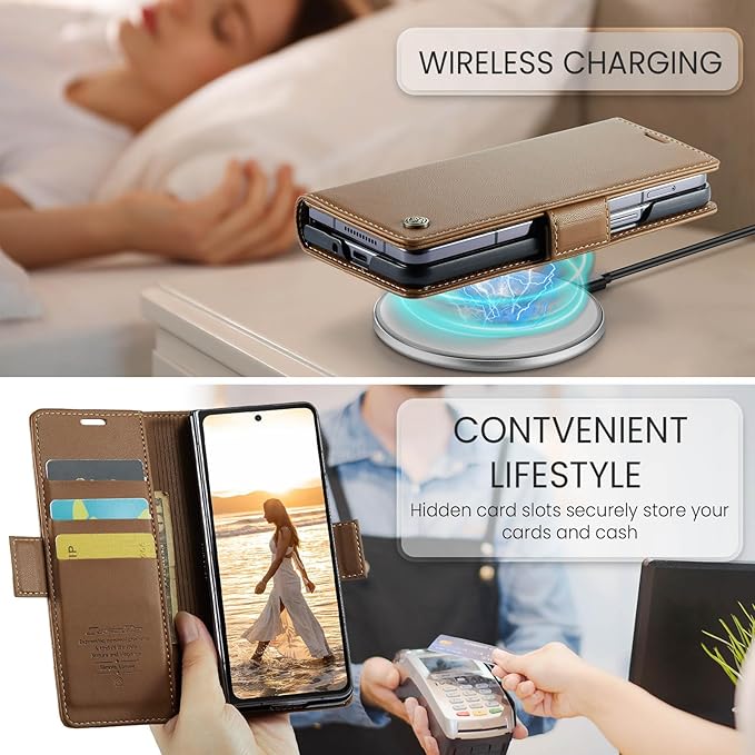 for Samsung Galaxy Z Fold 6 Case, Premium PU Leather Wallet Case Flip Cover with [RFID Blocking][Card Holder][Stand Function] Shockproof Protective for Samsung Galaxy Z Fold 6, Brown