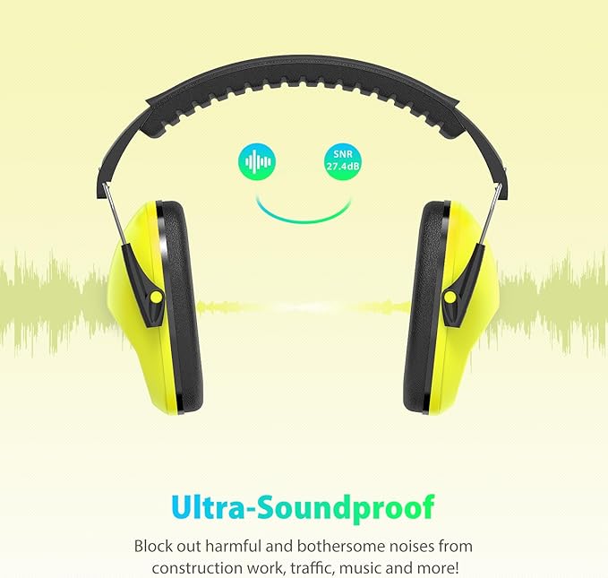 Dr.meter Ear Protection for Kid: EM100 SNR27.4 Kids Noise Cancelling Headphones with Adjustable Headband - Kid Hearing Protection for Monster Truck Mowing Demo Derby and Concert - Yellow