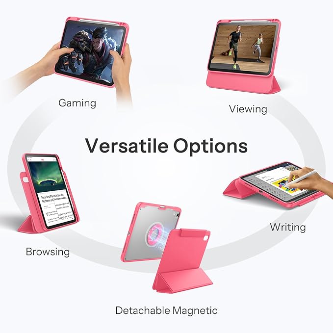 SPARIN Case for iPad A16 11th/10th Generation 2025/2022 (11"/10.9") with Pencil Holder, Magnetic Detachable Hybrid Stand, Portrait/Landscape Angle, Auto Wake/Sleep-Watermelon Pink