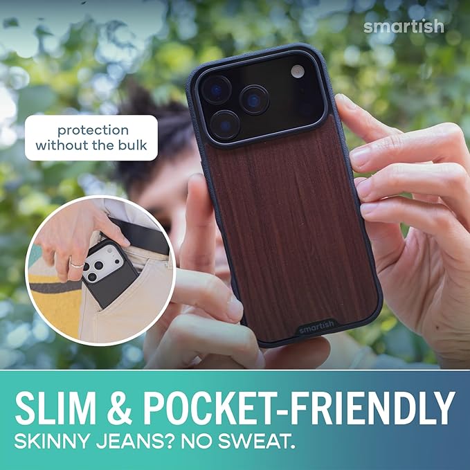 Smartish® iPhone 17 Pro MagSafe Case - Gripmunk Magnetic Slim Case [Lightweight + Protective] Thin Grip Cover with Microfiber Lining for Apple iPhone 17 Pro - Walnut Woods