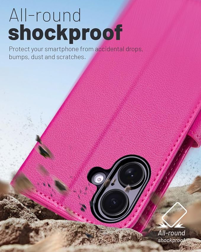 OCASE Compatible with iPhone 16 Wallet Case, PU Leather Flip Folio Case with Card Holders RFID Blocking Kickstand [Shockproof TPU Inner Shell] Phone Cover 6.1 Inch 2024, Rose