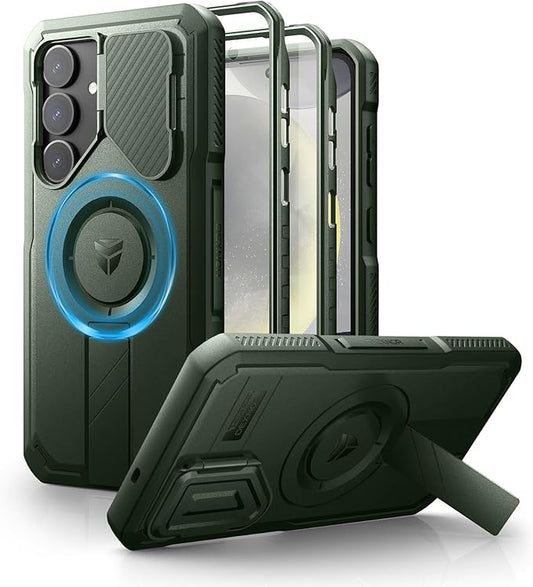 Dexnor for Samsung Galaxy S25 Plus Case with Camera Cover & Adjustable Kickstand & Built-in Screen Protector, Magnetic Rugged Shockproof Bumper Cases Heavy-Duty Protective Cover (2025),Army Green