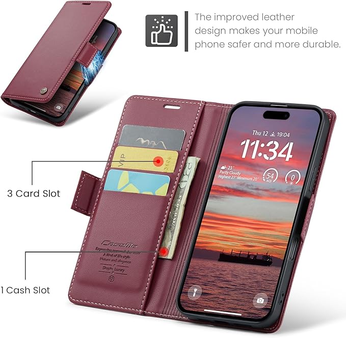 for iPhone 16 Plus Case, Premium PU Leather Wallet Case Flip Cover with [RFID Blocking][Card Holder][Stand Function] Shockproof Protective for iPhone 16 Plus, Red