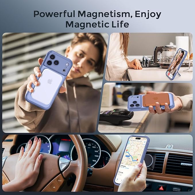 MOCCA Compatible with iPhone 17 Pro Max Case with Magnetic Invisible Stand [Full Camera Protection] [Compatible with Magsafe] Military Drop Shockproof Translucent Matte Phone Case Cover,Lavender Grey