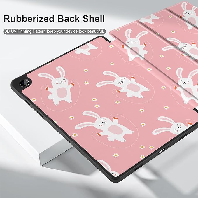 MEEgoodo Case for Samsung Galaxy Tab A9 Plus 11 inch Cover 2024 2023 with S Pen Holder, A9+ Smart Tablet Cases with Leather Trifold Stand+Soft TPU Back Shell+Smart Auto Wake/Sleep,Bunnies Jumping Rope