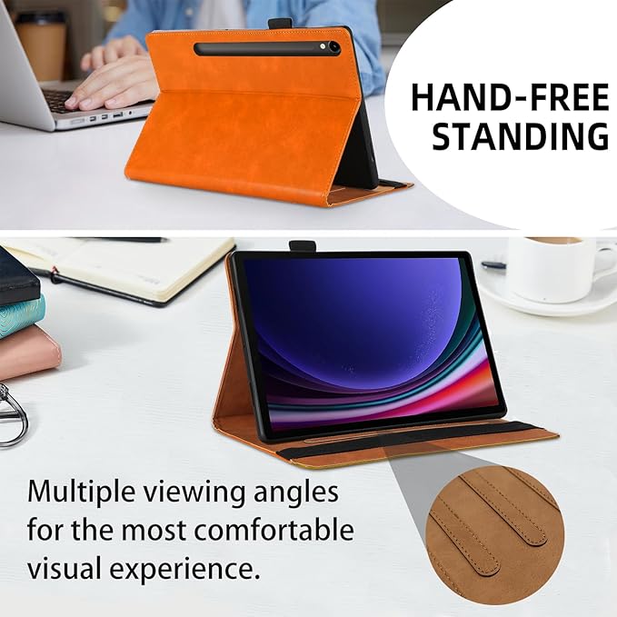 Case for Samsung Galaxy Tab S9 FE 5G 10.9 Inch/S9 11 Inch Case 2023/Tab S8 2022/Tab S7 2020 11 inch, Business PU Leather Cover with Card Slot Pen Holder Multi-Angle Stand- Orange