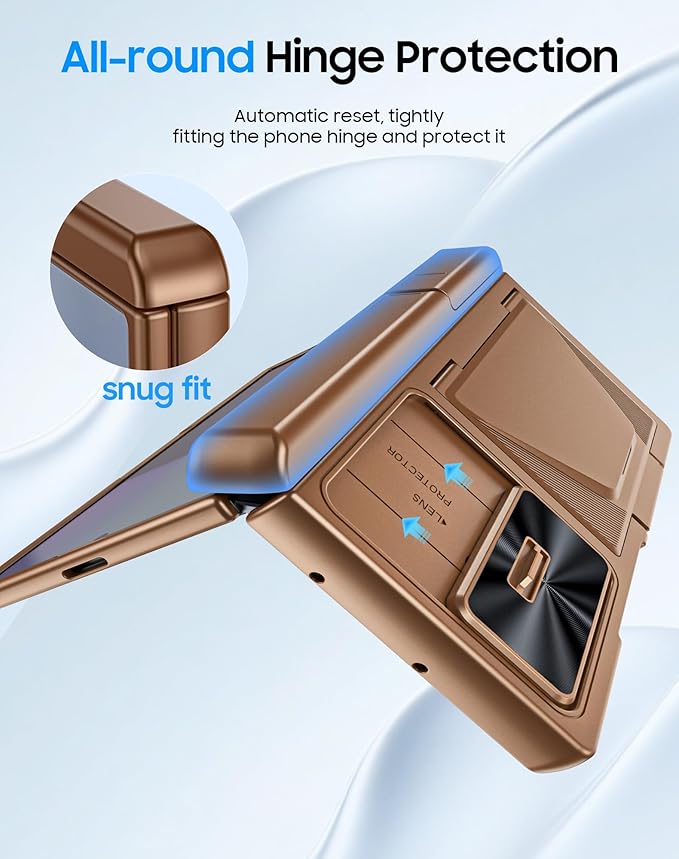 for Samsung Galaxy Z Fold 7 Case with Card Holder RFID Blocking, Built in Slide Lens Cover & Hinge Protection & Kickstand & Screen Protector, Shockproof Wallet Case for Z Fold 7 (Desert Gold)