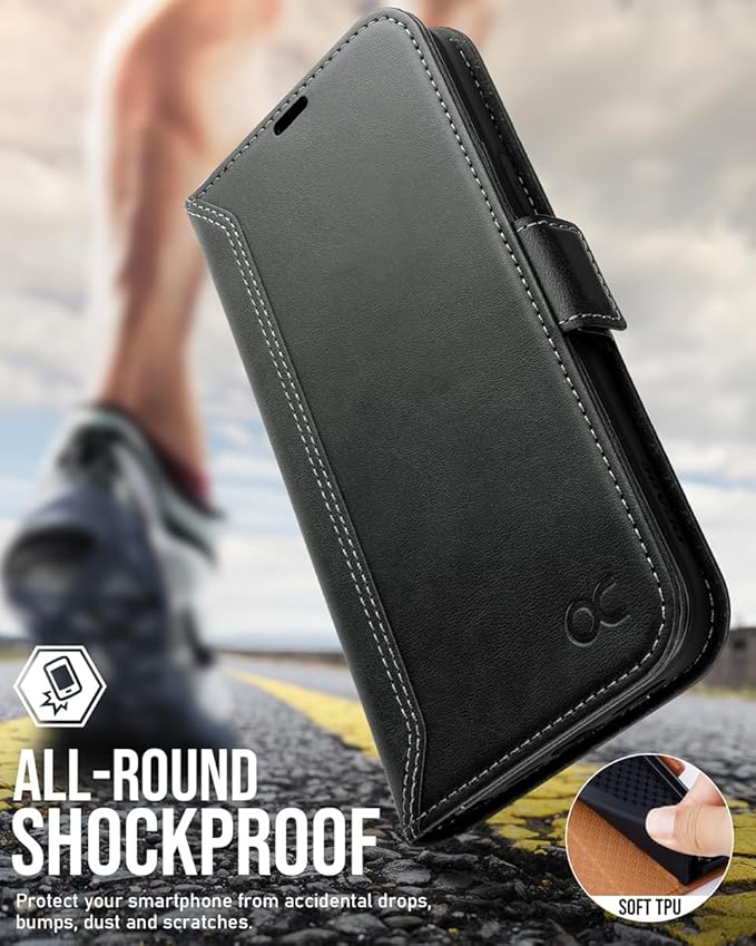 OCASE Compatible with iPhone 15 Wallet Case, PU Leather Flip Folio Case with Card Holders RFID Blocking Kickstand [Shockproof TPU Inner Shell] Phone Cover 6.1 Inch 2023, Retro Black