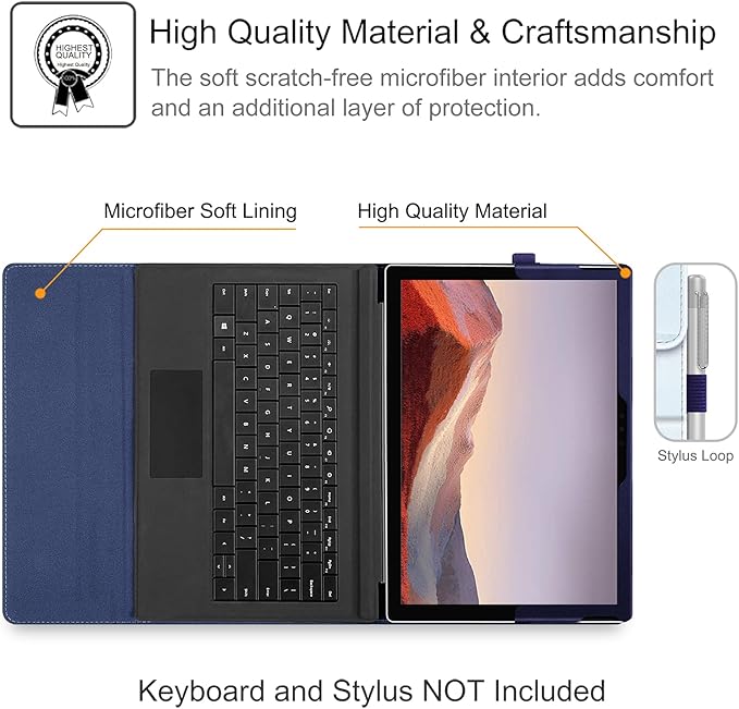 Fintie Case for 12.3 Inch Microsoft Surface Pro 7 Plus, Surface Pro 7/6/5/4/3 - Portfolio Business Cover with Pocket, Compatible with Type Cover Keyboard, Ocean Marble