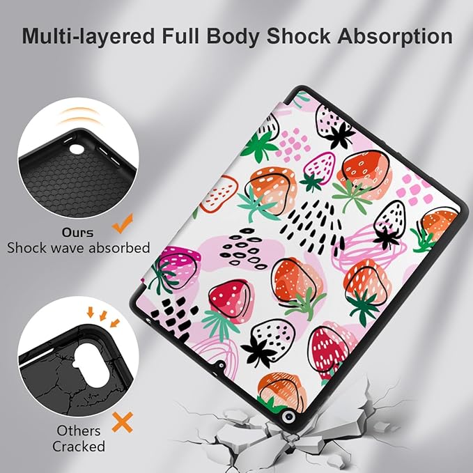 DONGKE Case Compatible with iPad 10.2 Inch 2021 2020 2019 iPad 9th/8th/7th Generation with Pencil Holder, Slim Stand Protective Case with Soft TPU Back, Auto Sleep/Wake Cover, Strawberrys