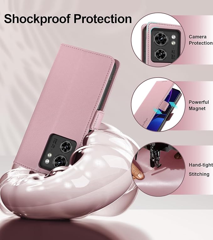 Wallet Flip Case for Motorola Edge (2023) - [RFID Blocking] Luxury PU Leather Card Holder Magnetic Phone Cover with Kickstand,Shockproof Protective Case,Pink