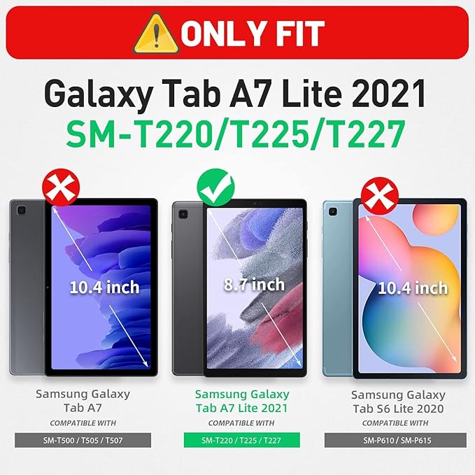 HXCASEAC Case for Samsung Galaxy Tab A7 Lite, Protective with Screen Protector/Hand Strap/Pen Holder, Sturdy A7 Lite Tablet Case, SM-T220 SM-T225 SM-T227, Blue