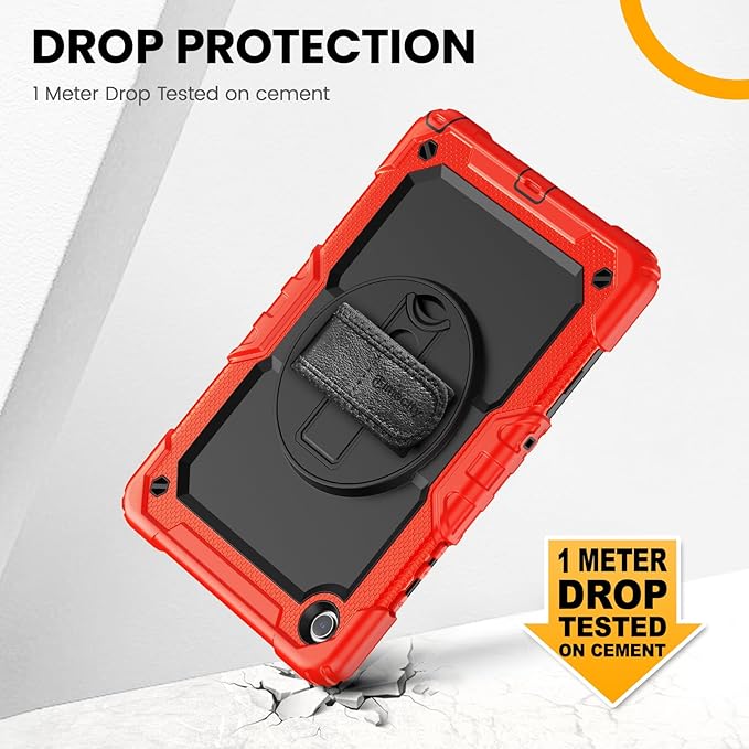 Timecity Case for Samsung Galaxy Tab A9 Plus 11'' 2024 (SM-X210/X216/X218), Full-Body Shockproof Protection Case with Screen Protector, 360° Rotating Stand, Hand Strap Case for A9 Plus Tablet- Red