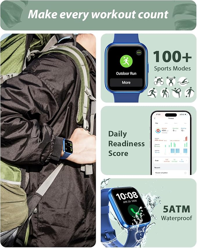 Smart Watch for Men Women(Call Receive/Dial), Alexa Built-in, 1.8" Touch Screen Fitness Tracker with Heart Rate Sleep Tracking, 100 Sports Modes, IP68 Waterproof Smartwatch for Android iPhone