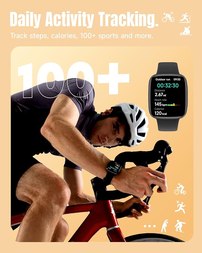 Smart Watch for Women Men Android & iPhone, 1.85" Ultra HD AMOLED Display,10 Day Battery, 3ATM Swimming Waterproof, Answer/Make Calls, Fitness/Heart Rate/Sleep Tracker/100 Sports, Black