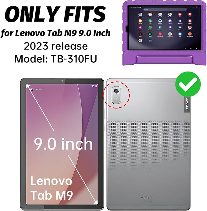 for Lenovo Tab M9 Case, New Kids Heavy Duty Cover with Convertible Handle Stand for Lenovo Tab M9 9.0 Inch 2023, Purple