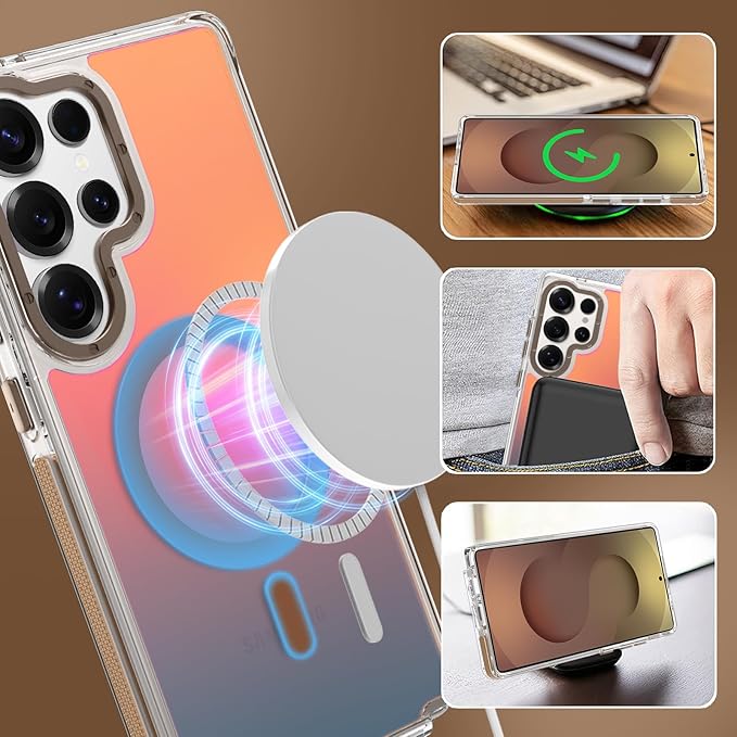 MOWIME Magnetic Case for Samsung Galaxy S25 Ultra [Compatible with Magsafe] [Cute Fashion Fluorescent Design] [1 Screen Protector] Slim Translucent Matte Case for Galaxy S25 Ultra 6.9", Desert
