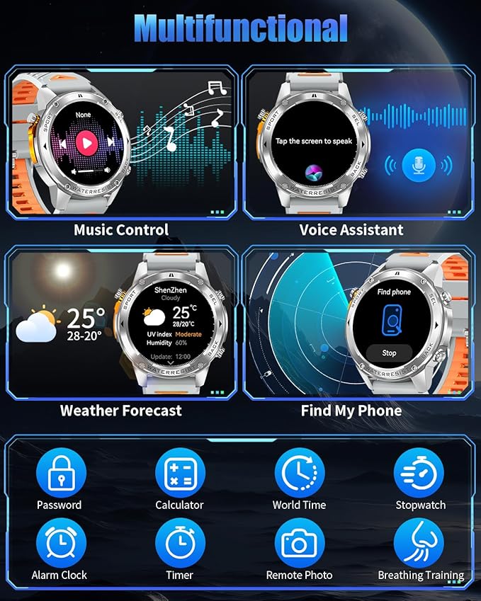 Military Smart Watch for Men with GPS, 1.43" AMOLED Smart Watch with Bluetooth Call, 5ATM Waterproof, 170+ Sports Modes, 500mAh Heart Rate/Sleep/SpO2 Monitor, Fitness Tracker for Android iOS