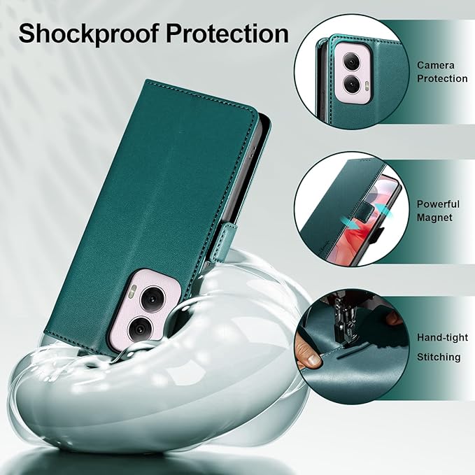 Wallet Flip Case for Moto G Power (2024) - [RFID Blocking] Luxury PU Leather Card Holder Magnetic Phone Cover with Kickstand,Shockproof Protective Case,Green