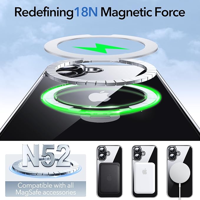 Anqrp 360° All-in-ONE Crystal Clear Case for iPhone 16 with Rotatable Magnetic Stand, Compatible with MagSafe, Anti-Yellowing Transparent MIL-Grade Shockproof Phone Case Cover for iPhone 16