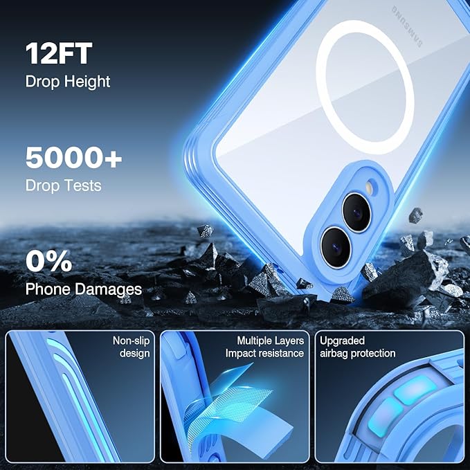 CENHUFO Magnetic for Samsung Galaxy S25 Edge Case, Full Body Phone Case with Built-in 9H Tempered Glass Privacy Screen Protector and Camera Lens Protector, Shockproof Clear Cover Bumper - Light Blue