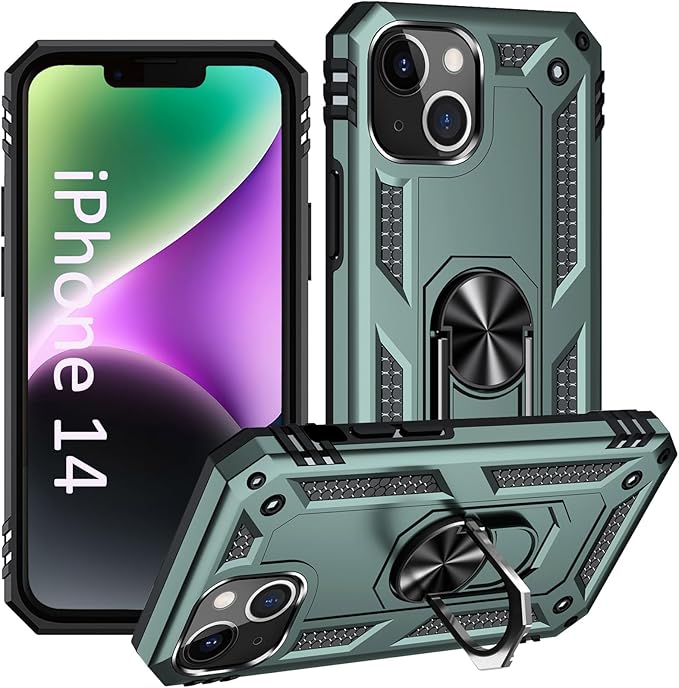 ADDIT Phone Case for iPhone 14 Case,with Kickstand Ring,Adjustable Stand,Military Grade,Heavy Duty Protection,Shockproof,Anti-Fingerprint,Support Magnet Car Mount,Teal