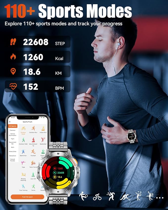 Military Smart Watches for Men with Bluetooth Call, 1.43" AMOLED Waterproof Smartwatch with Flashlight, 111 Sport Modes, 530mAh Heart Rate/SpO2/Sleep Monitor Fitness Tracker for Android iOS