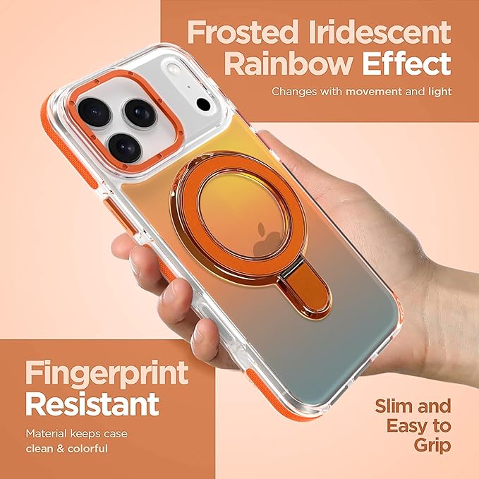 MOWIME Magnetic for iPhone 17 Pro Case with Stand [Compatible with Magsafe] [Cute Fashion Fluorescent Design] [1 Screen Protector] Slim Translucent Matte Case for iPhone 17 Pro 6.3" 2025, Orange