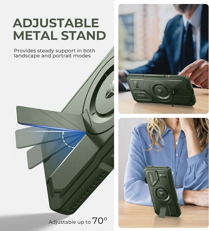 Dexnor for Samsung Galaxy S25 Case with Camera Cover & Adjustable Kickstand & Built-in Screen Protector, Magnetic Rugged Shockproof Bumper Cases Heavy-Duty Magnetic Protective Cover (2025),Army Green