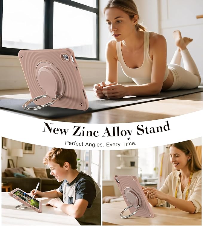 BRAECN Ripple Case for iPad (A16)11th/10th Generation 11/10.9 inch 2025/2022 Zinc Alloy Handle Ring Stand Protective Heavy Duty Screen Protector 360°Rotating 180°Folding Shoulder Strap Full-Body Cover