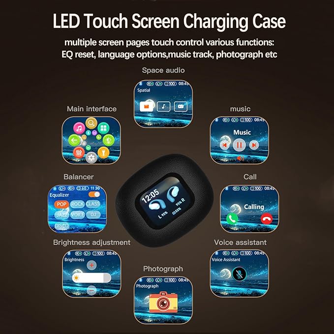 Open Ear Earbuds, Over Ear Headphones with Intelligent Charging Case, Snug Fit, Powerful Bass,Clear Mic, Ultra-Comfort Bluetooth Wireless Earphones for Jogging Workout Fitness Working