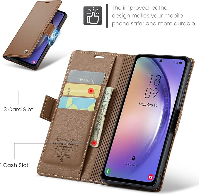 for Samsung Galaxy A54 5G Case, Premium PU Leather Wallet Case Flip Cover with [RFID Blocking][Card Holder][Stand Function] Shockproof Protective for Samsung Galaxy A54, Brown