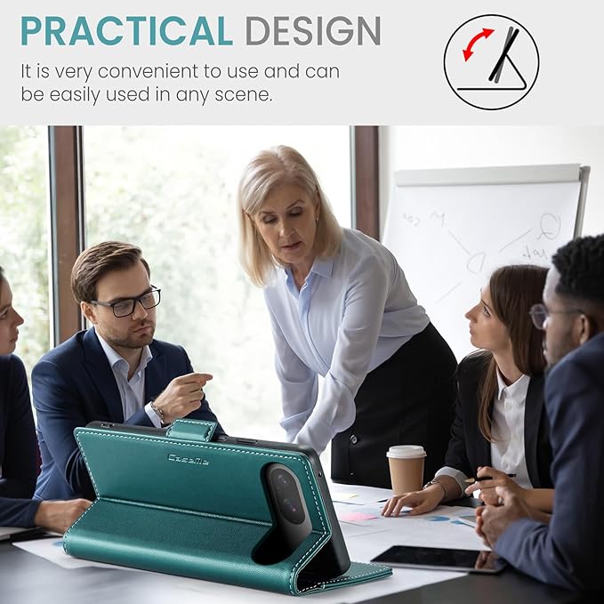 for Google Pixel 9/9 Pro Case, Premium PU Leather Wallet Case Flip Cover with [RFID Blocking][Card Holder][Stand Function] Shockproof Protective for Google 9/9 Pro, Blue-Green