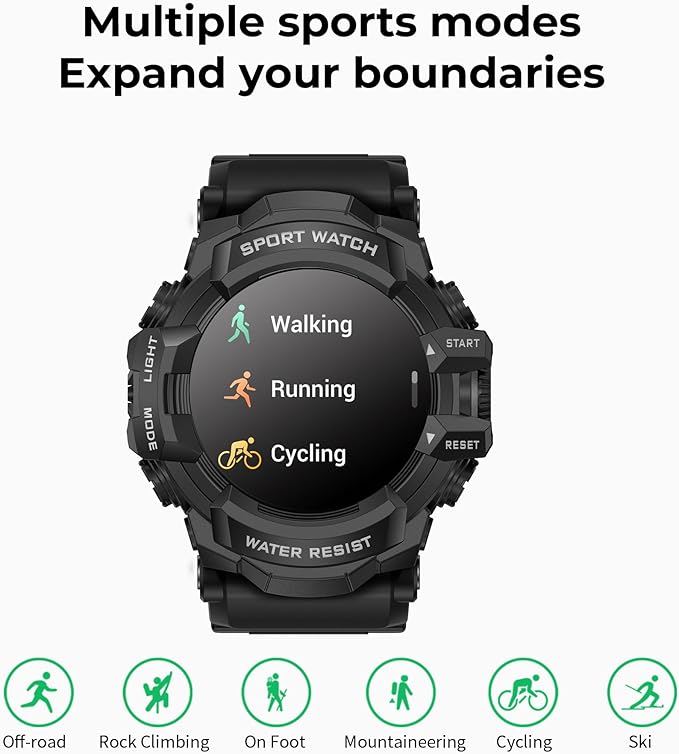 MIDDOW Military Smart Watch with Flashlight (Answer/Make Call) Compass, Heart Rate/Sleep/Pedometer/100+ Sports Modes, Fitness Tracker IP68 Waterproof, Long Battery Life Android & iOS (Black)