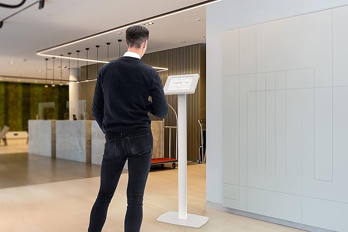 Thin Floor Stand - CTA Tall Standing 360 Degree Kiosk Display Tablet Holder - Charger Access & Lock for iPad mini A17 Pro & 1/2/3/4/5/6 - Samsung Tab A 8″