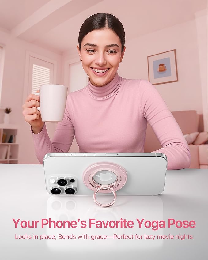andobil [2025 3rd Gen] Magnetic Phone Grip for MagSafe [360° Rotatable & Ultra-Stable] Two-Sided Magnet Cell Phone Ring Holder Compatible with MagSafe Accessories, iPhone 17 Air 16 15 14 Pro Max, Pink