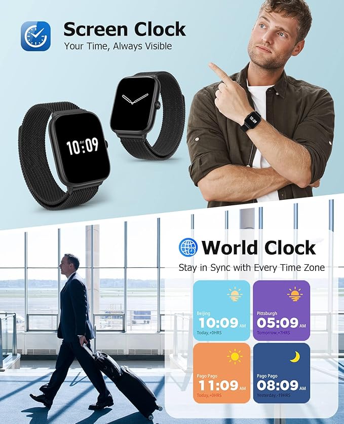 Smart Watch for Men with Blood Pressure Monitor, 2.06" AMOLED Always-On Display, IP68 Waterproof Fitness Tracker, 118 Sports Modes, Heart Rate/SpO2/Sleep Monitor, Compatible with Android iPhone