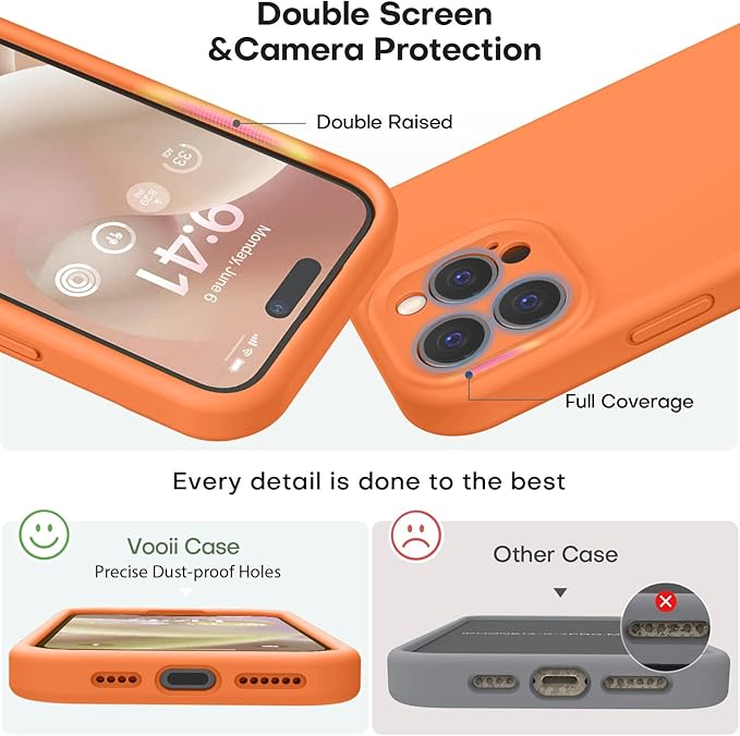 Vooii Compatible with iPhone 15 Pro Max Case, Upgraded Premium Silicone, [Camera Protection] [Soft Anti-Scratch Microfiber Lining] Shockproof Phone Case for iPhone 15 Pro Max 6.7 inch - Bright Orange