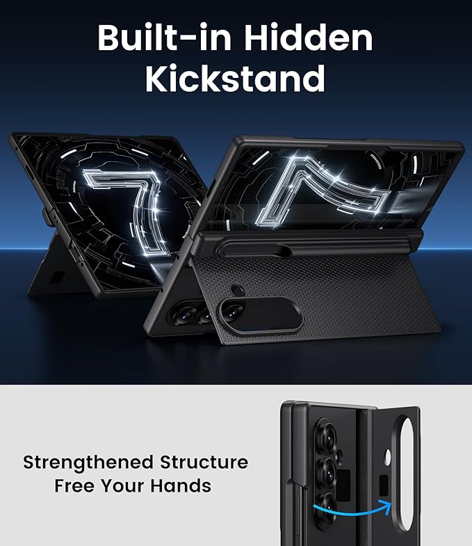 for Samsung Galaxy Z Fold 7 Case with S Pen Holder, Front Screen Protector, Slim with Stand, Hinge Protection, Rugged Hard Full Cover, Daily Drop Protective Phone Case for Samsung Z Fold7, Black